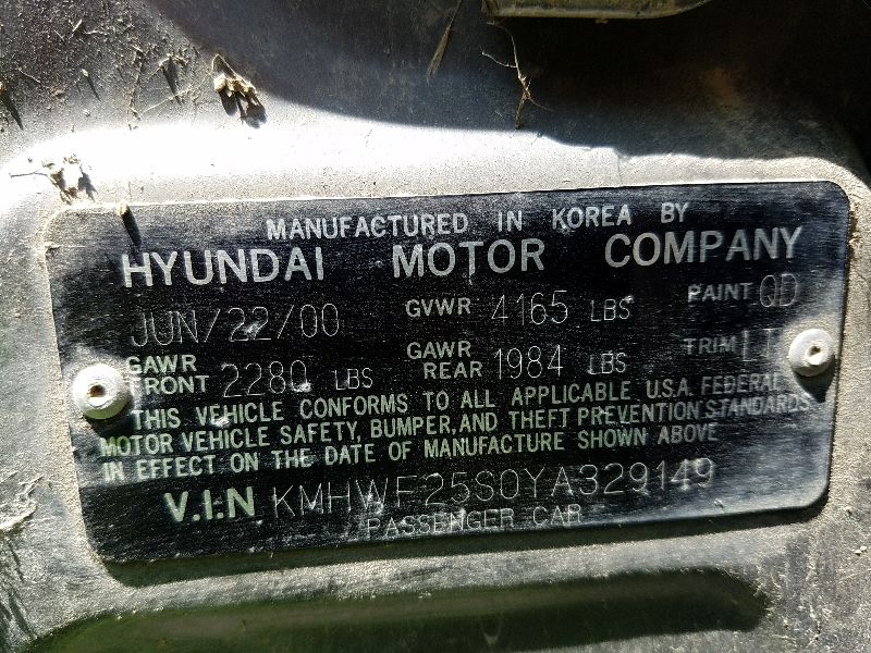 2000 Hyundai Sonata GL (AA0102) Part Out