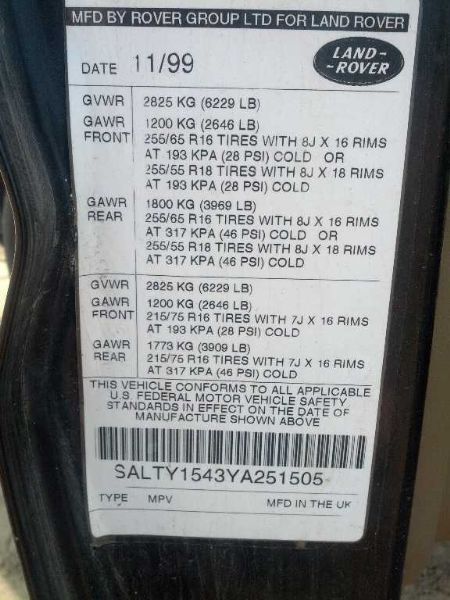 2000 Land Rover Discovery Series II (AA0131) Part Out