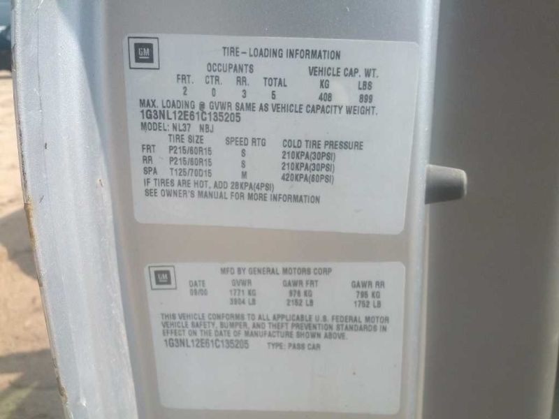 2001 Oldsmobile Alero GL (AA0132) Part Out