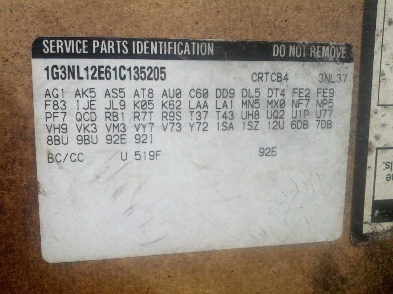 2001 Oldsmobile Alero GL (AA0132) Part Out