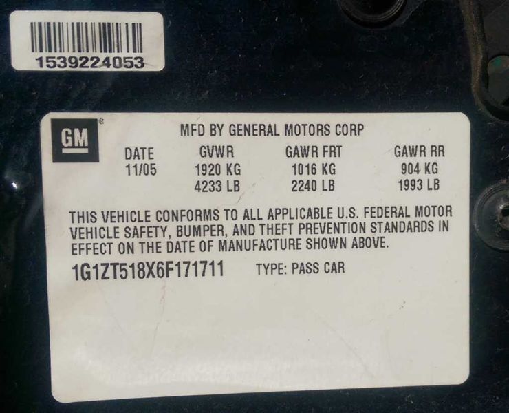 2006 Chevrolet Malibu LT2 (AA0174) Part Out