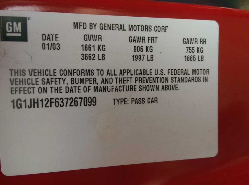 2003 Chevrolet Cavalier LS Sport (AA0209) Part Out