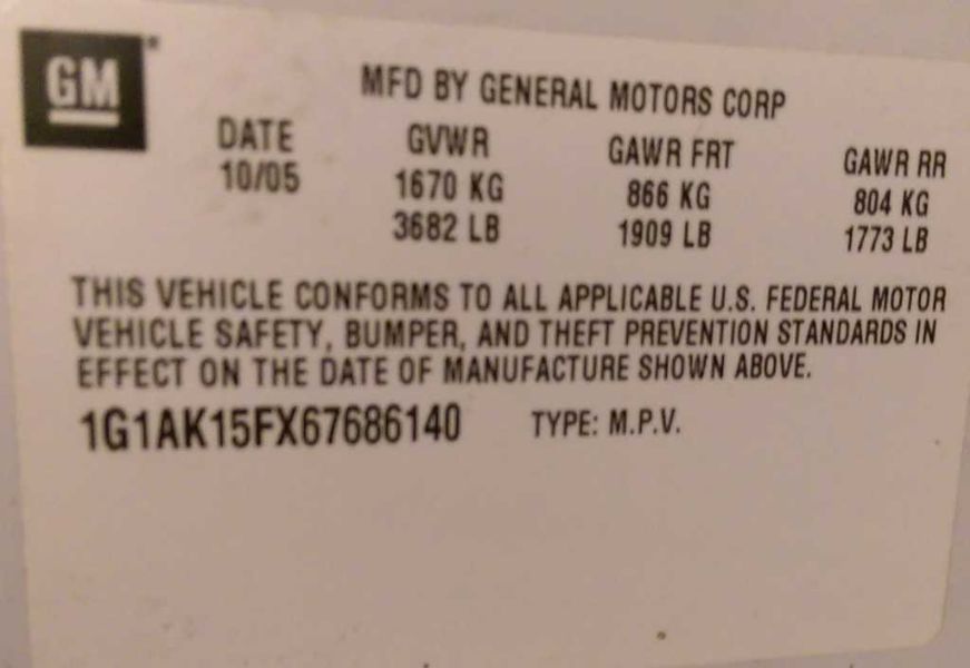 2006 Chevrolet Cobalt LS (AA0219) Part Out