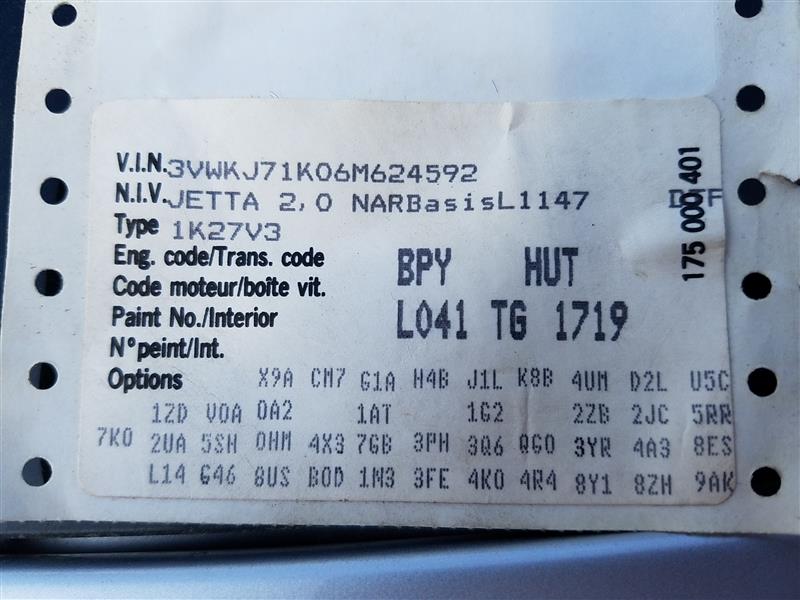 2006 Volkswagen Jetta 2.0T (AA0251) Part Out