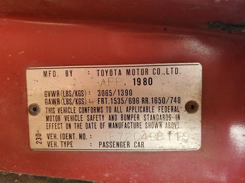 1980 Toyota Corolla (AA0157) Part Out