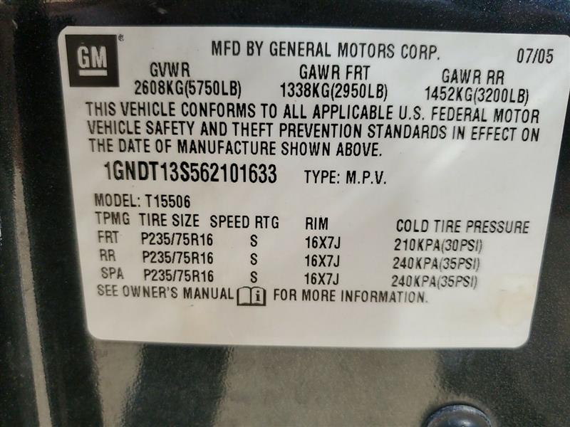 2006 Chevrolet Trailblazer LS (AA0291) Part Out