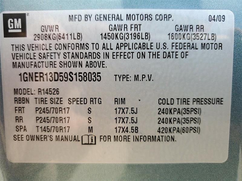 2009 Chevrolet Traverse LS (AA0293) Part Out