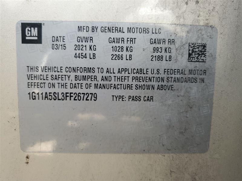 2015 Chevrolet Malibu 1LS (AA0299) Part Out