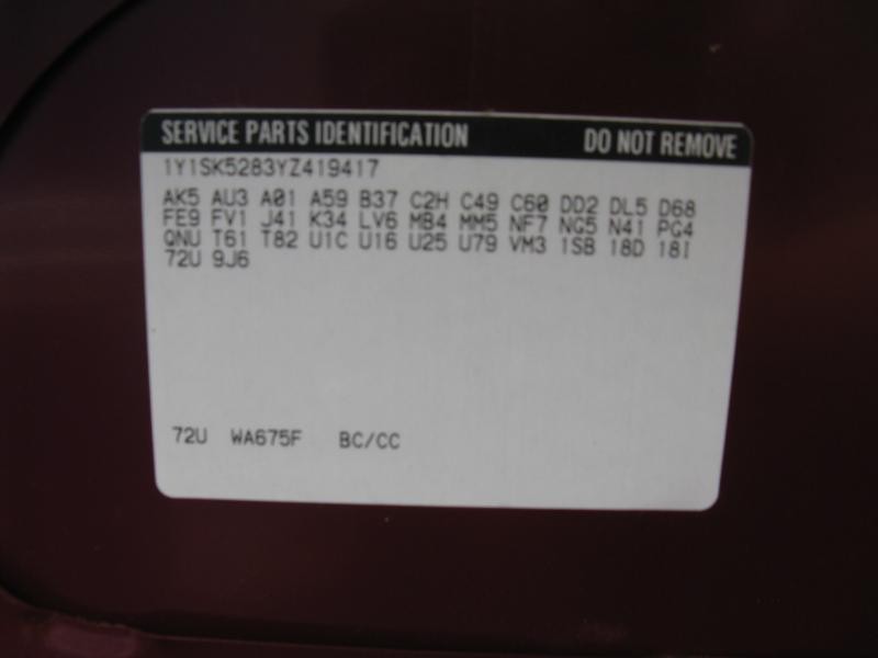 2000 Chevrolet Prizm STD (AA0071) Part Out